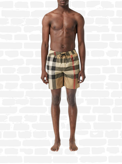 CHECKED DRAWSTRING SWIM SHORTS