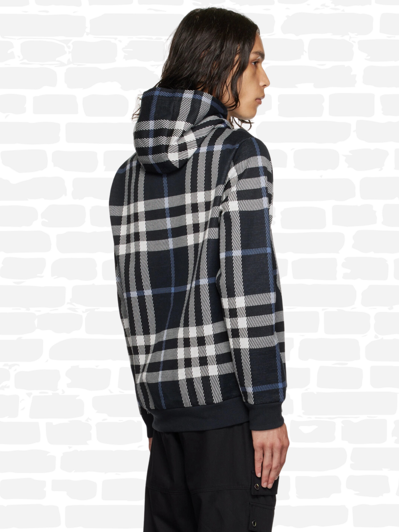 CHECK-PRINT JACQUARD HOODIE